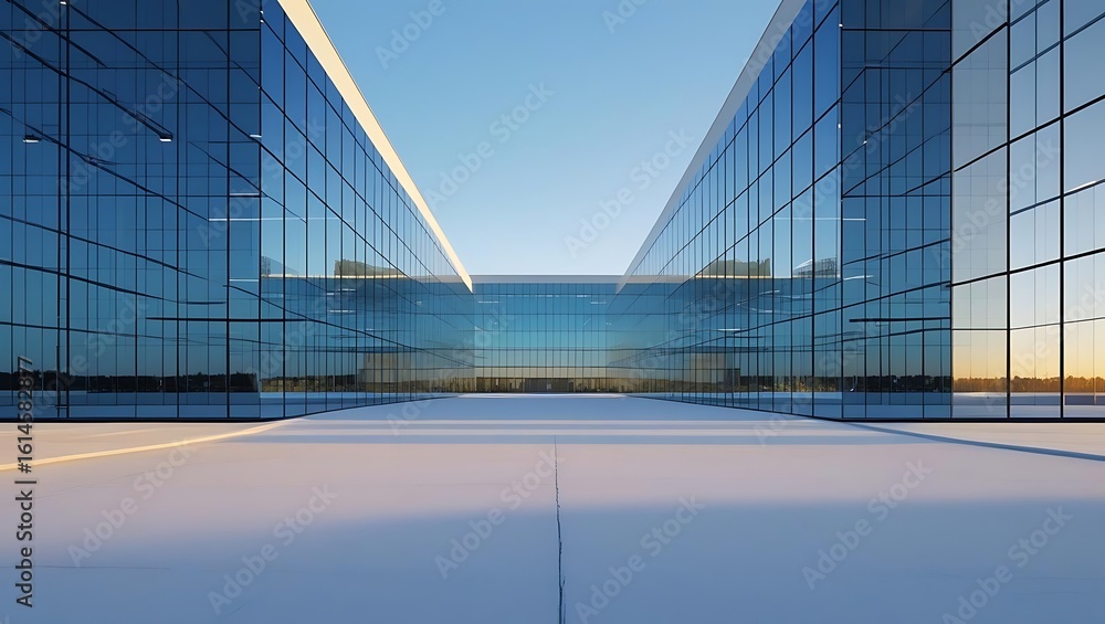 Obraz premium Modern Architecture Reflecting a Vibrant Sunset