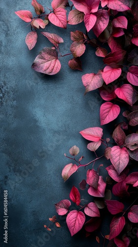 Flowering Vine with Reddish Leaves on Textured Dark Background
