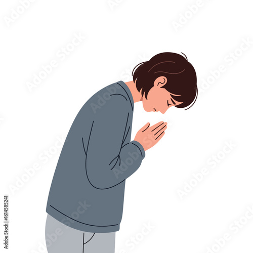 A young person bowing respectfully, hands clasped in prayer.