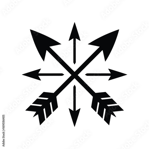 Crossed arrows silhouette isolated on white background