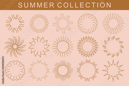 Collection of abstract sun, sunburst logo design . Bohemian minimalist linear sunrise and sunset. Vector illustration