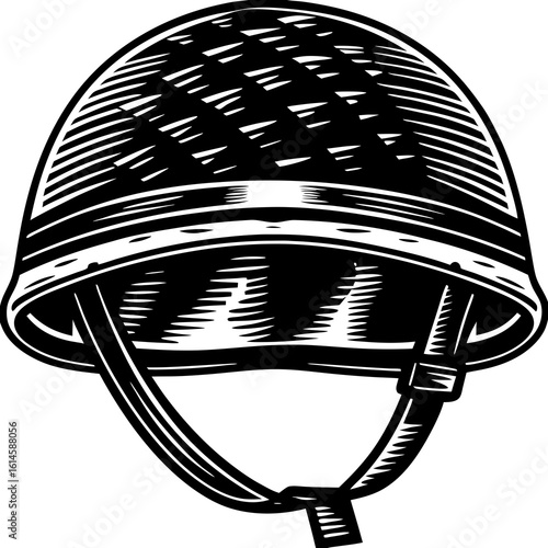 Vector art of a vintage military helmet illustration represents protection and service in the armed forces