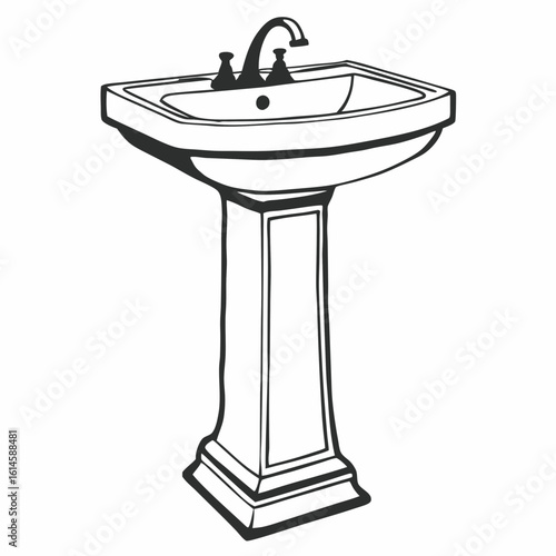 Vector art of a classic pedestal sink with a sleek faucet and clean lines is ready for installation in a modern bathroom
