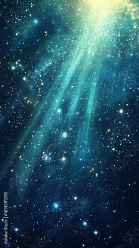 Glowing Cosmic Light Beams and Starfield Abstract Background