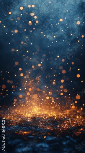 Glowing Particles Rising in Dark Mist Abstract Background