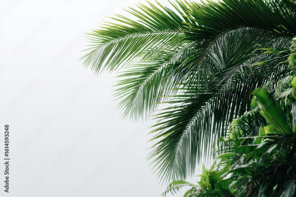 Fototapeta premium Lush palm fronds against a light background