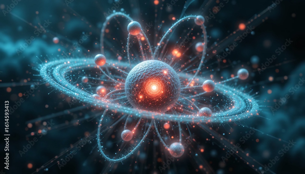 Obraz premium Silicon Atomic Structure in Quantum Mechanical State 