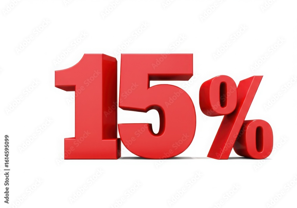 Bold red fifteen percent symbol on a white background Bold red fifteen percent symbol on a white background