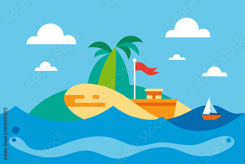 Island Hopping Adventure Illustration with Boats