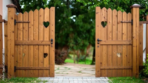 Rustic Wooden Gate Opens to a Garden Path