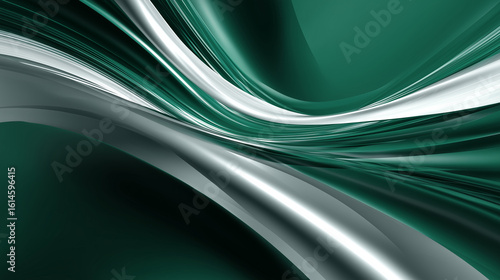 Abstract background featuring flowing green and silver metallic waves design