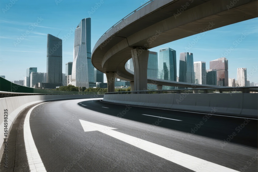 Naklejka premium Modern Cityscape with Elevated Roadway and Skyscrapers