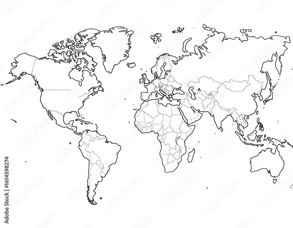 Fototapeta premium Simple black outline world map