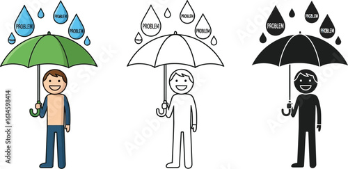 Understanding problem solving with umbrella protection from problems concept illustration