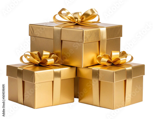 Stacked Luxurious Gold Gift Boxes with Ribbons  PNG
