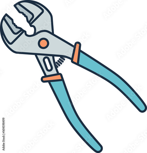 Illustration of groove joint pliers with blue handles and gray head on white background