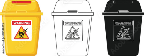 Sharps container vector illustration set for medical waste disposal and safety concept