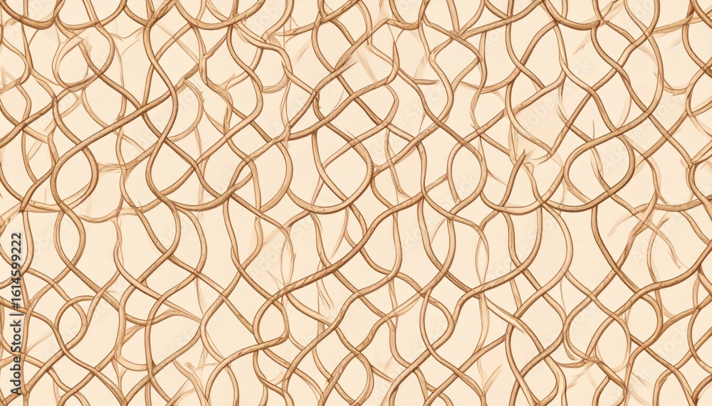 Naklejka premium Intricate Organic Vine Growth Pattern with Beige and Brown Tones Against a Light Background