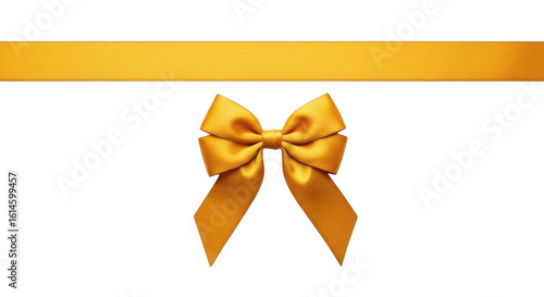 A gold ribbon and bow isolated on transparent background is ready for gifting