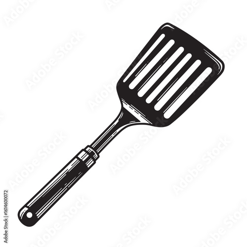 Black and white vintage kitchen spatula illustration perfect for cooking food concepts and graphic designs