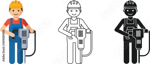 Construction worker jackhammer vector illustration construction site demolition safety helmet tool