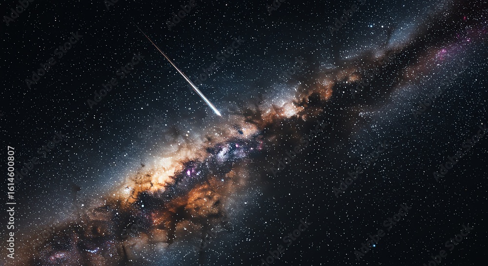 Fototapeta premium Meteor streak across Milky Way galaxy night sky