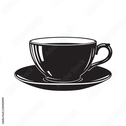 Elegant black and white coffee cup on saucer isolated on a white background