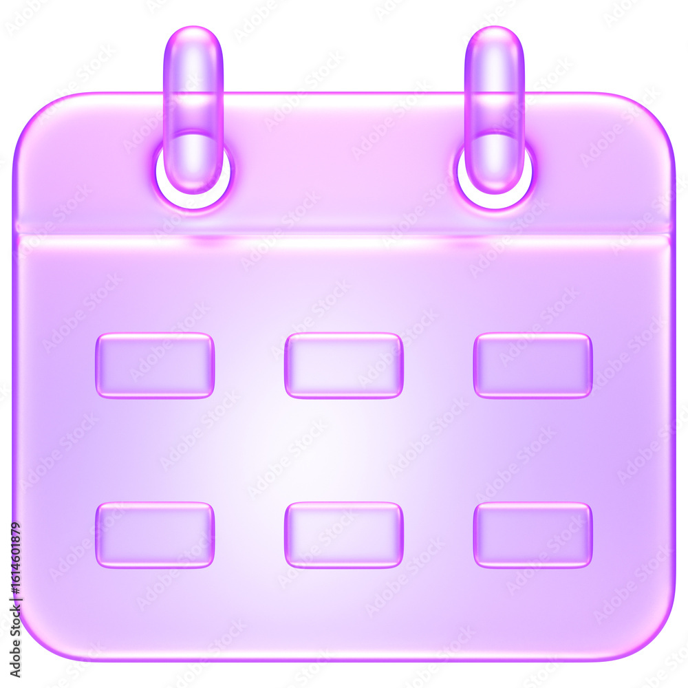 Fototapeta premium 3D calendar icon in purple translucent glass style, representing date, schedule, planner, reminder, or event management
