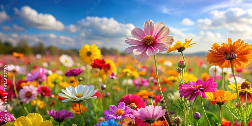 Fototapeta premium Bright colored flowers in a field