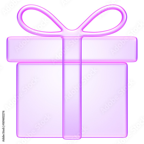 3D gift box icon in translucent purple glass style, symbolizing presents, giveaways, celebrations, or rewards