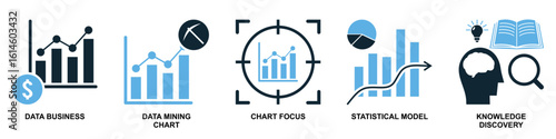 Set data analysis icon vector. Perfect for representing comprehensive data interpretation, statistical tools, or analytical processes
