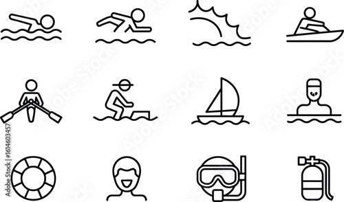 Collection of water sports and activities icons