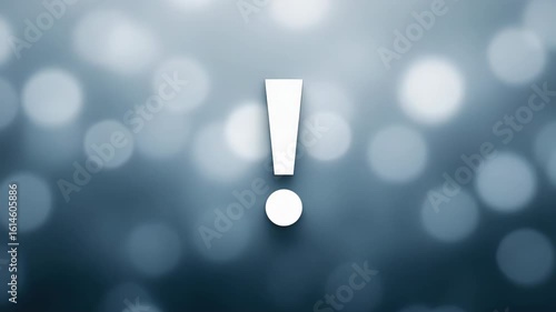 Exclamation mark symbol blurred blue background with glowing bokeh