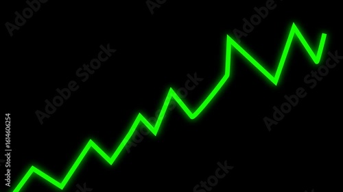 A glowing green line graph rising upward on a transparent background. Ideal for business, finance, stock market, analytics, and motion graphics projects. alpha channel