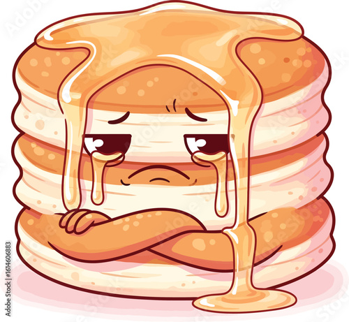 Sad Pancake Stack Crying Maple Syrup - Funny Breakfast Clipart