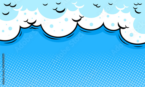 Comic blue background with cloud frame illustration art
