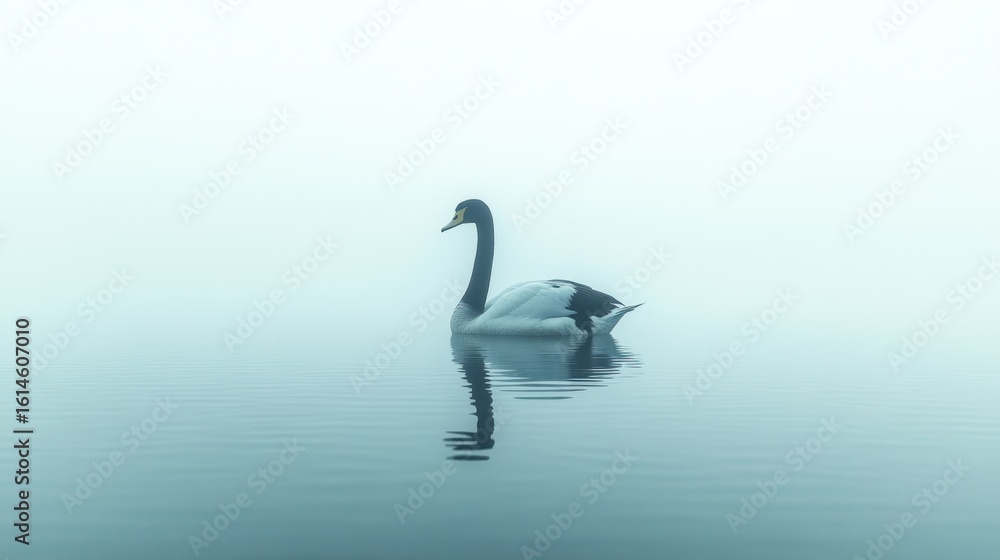 Obraz premium Misty lake, single swan