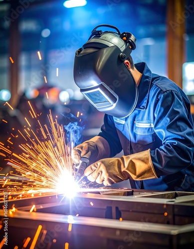 Industrial worker welding metal