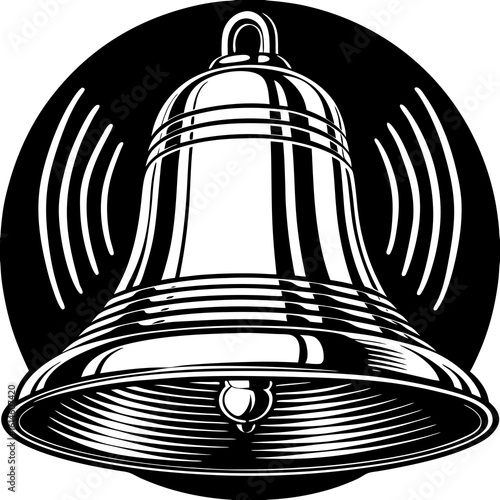 Illustration of a vintage bell with sound waves emanating from it, creating a retro notification icon