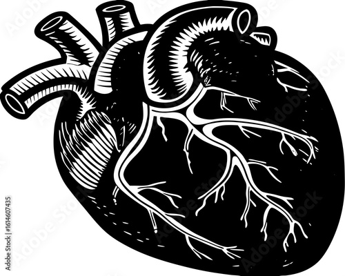 Vector art of detailed anatomical vector illustration of a human heart, showcasing its intricate structure and vital components