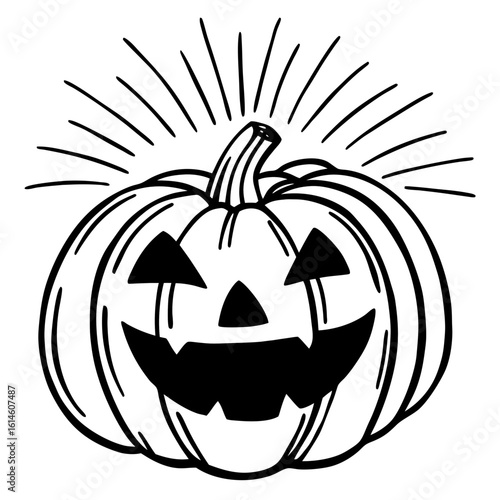 Vector art of a festive halloween jackolantern pumpkin with a spooky carved face and radiating light