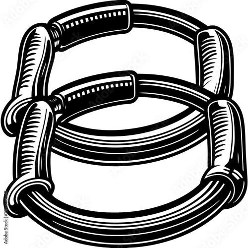 Vector art of a vintage style chest expander for fitness and strength training with rubber grips and springs