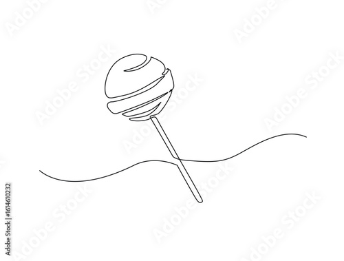 Continuous line art drawing of kids candy. Sweet candy in single line art drawing vector illustration. Editable stroke.