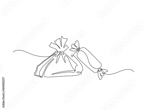 Continuous line art drawing of kids candy. Sweet candy in single line art drawing vector illustration. Editable stroke.
