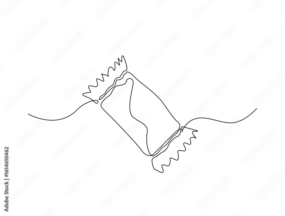 Obraz premium Continuous line art drawing of kids candy. Sweet candy in single line art drawing vector illustration. Editable stroke.