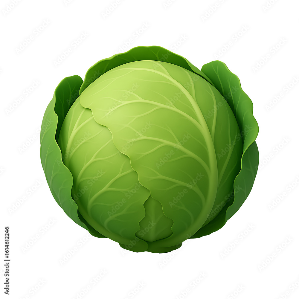 Fototapeta premium 3D Fresh Green Cabbage Isolated on a Transparent Background