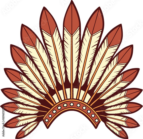 Native american headdress with feathers and beaded band