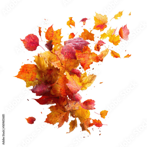 Autumn leaves swirling in vibrant colors