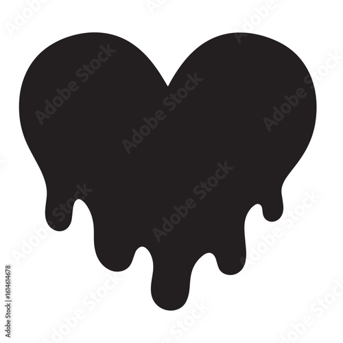 Black melting heart shape on white background isolated graphic design for love concepts