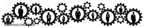 Business people connect in cog gear vector. Ideal for teamwork concepts, corporate synergy, or integrated processes. functional business mechanism, emphasizing collaboration.